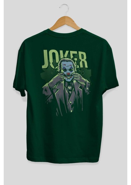 Joker (9) Arka Baskılı Zümrüt Yeşili Oversize T-Shirt Bisiklet Yaka Erkek Kadın fiyatları