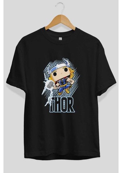 Thor (2) Ön Baskılı Siyah Oversize T-Shirt Bisiklet Yaka Erkek Kadın fiyatları