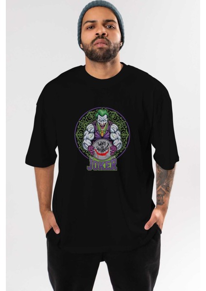 Joker Gym Ön Baskılı Siyah Oversize T-Shirt Bisiklet Yaka Erkek Kadın
