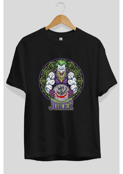 Joker Gym Ön Baskılı Siyah Oversize T-Shirt Bisiklet Yaka Erkek Kadın fiyatları