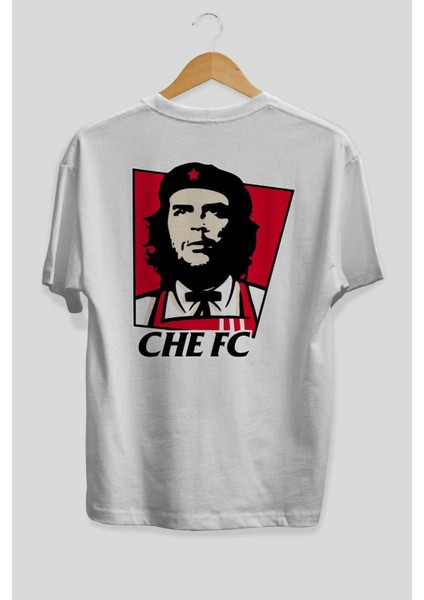 Che Fc Arka Baskılı Beyaz Oversize T-Shirt Bisiklet Yaka Pamuk Erkek Kadın fiyatları