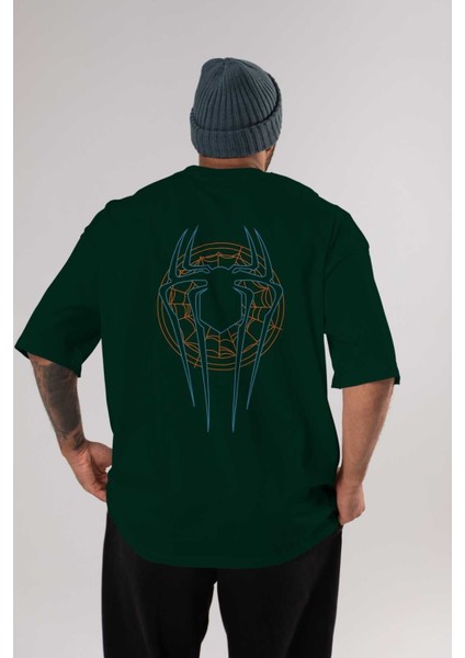 Spiderman (30) Arka Baskılı Zümrüt Yeşili Oversize T-Shirt Bisiklet Yaka Erkek Kadın