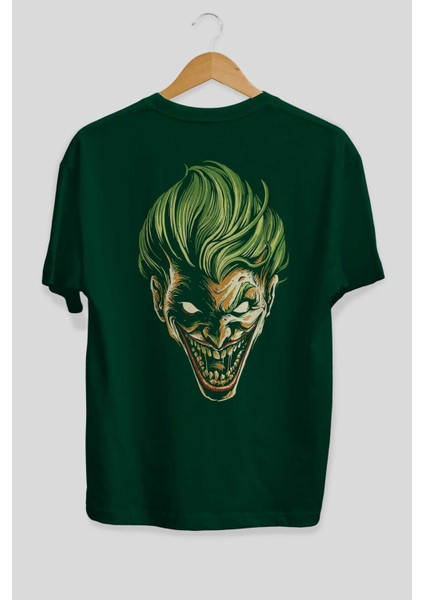 Joker (3) Arka Baskılı Zümrüt Yeşili Oversize T-Shirt Bisiklet Yaka Erkek Kadın fiyatları