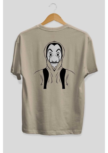 La Casa De Papel (7) Arka Baskılı Bej Oversize T-Shirt Bisiklet Yaka Pamuk Erkek Kadın fiyatları