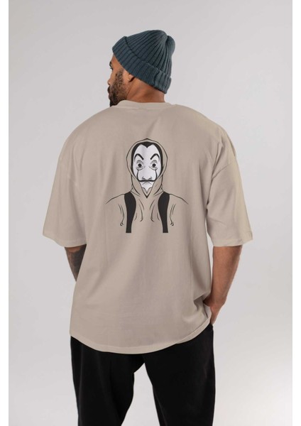 La Casa De Papel (7) Arka Baskılı Bej Oversize T-Shirt Bisiklet Yaka Pamuk Erkek Kadın fırsatları