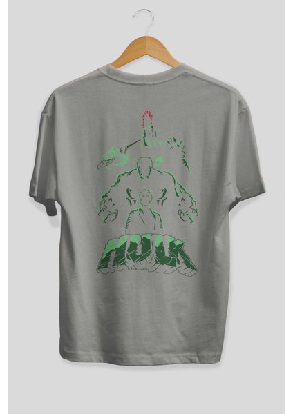 Hulk (11) Arka Baskılı Gri Oversize T-Shirt Bisiklet Yaka Pamuk Erkek Kadın fiyatları