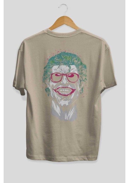Joker 1 Arka Baskılı Bej Oversize T-Shirt Bisiklet Yaka Pamuk Erkek Kadın fiyatları