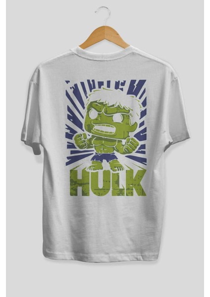 Hulk (2) Arka Baskılı Beyaz Oversize T-Shirt Bisiklet Yaka Pamuk Erkek Kadın fiyatları