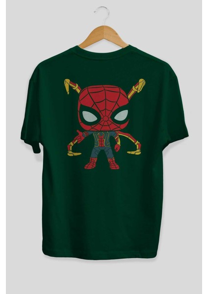 Spiderman (17) Arka Baskılı Zümrüt Yeşili Oversize T-Shirt Bisiklet Yaka Erkek Kadın