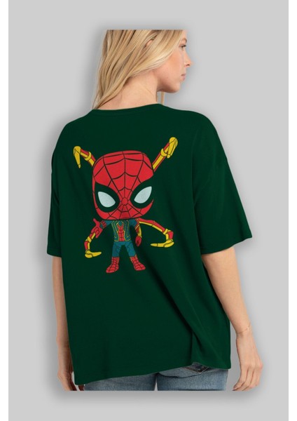 Spiderman (17) Arka Baskılı Zümrüt Yeşili Oversize T-Shirt Bisiklet Yaka Erkek Kadın