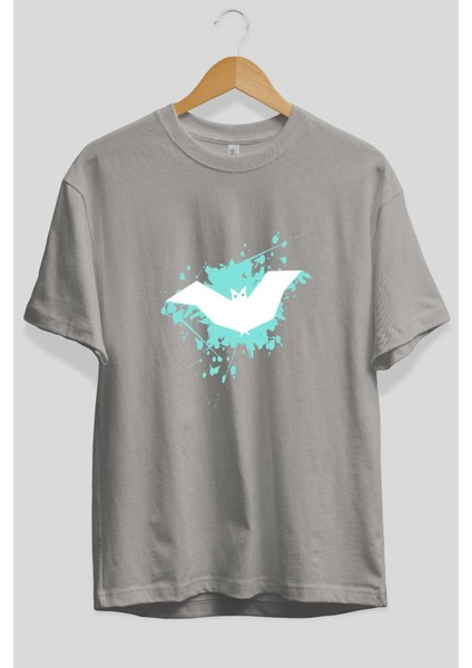 Halloween Ön Baskılı Gri Oversize T-Shirt Unisex Erkek Kadın Bisiklet Yaka fiyatları