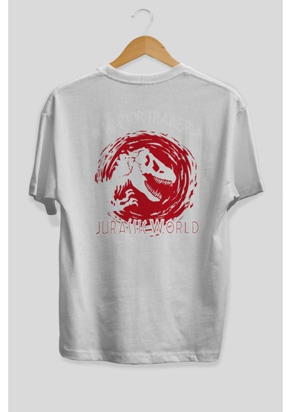 Jurassic Park (3) Arka Baskılı Beyaz Oversize T-Shirt Bisiklet Yaka Pamuk Erkek Kadın fiyatları