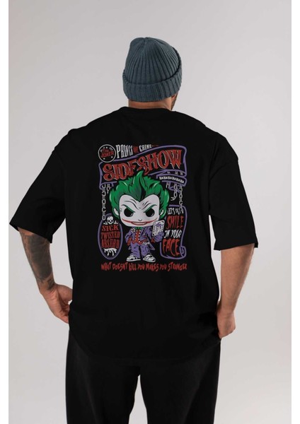 Joker (4) Arka Baskılı Siyah Oversize T-Shirt Bisiklet Yaka Pamuk Erkek Kadın
