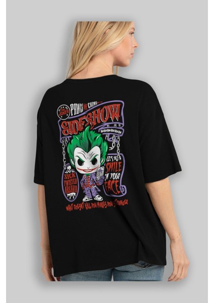 Joker (4) Arka Baskılı Siyah Oversize T-Shirt Bisiklet Yaka Pamuk Erkek Kadın fırsatları