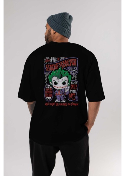Joker (4) Arka Baskılı Siyah Oversize T-Shirt Bisiklet Yaka Pamuk Erkek Kadın indirimleri