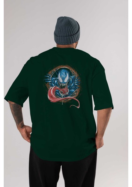 Venom (7) Arka Baskılı Zümrüt Yeşili Oversize T-Shirt Bisiklet Yaka Erkek Kadın
