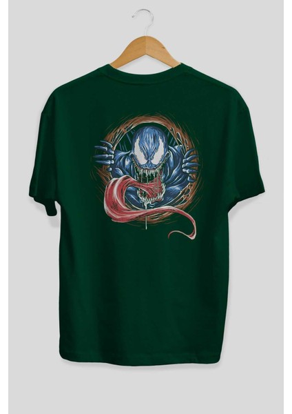 Venom (7) Arka Baskılı Zümrüt Yeşili Oversize T-Shirt Bisiklet Yaka Erkek Kadın fiyatları