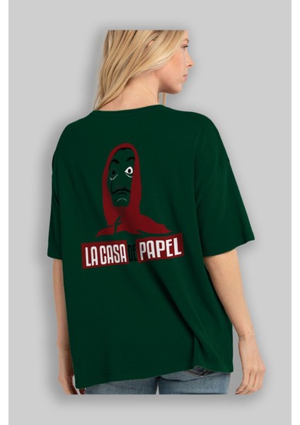 La Casa De Papel (1) Arka Baskılı Zümrüt Yeşili Oversize T-Shirt Bisiklet Yaka Erkek Kadın fırsatları