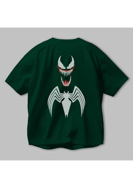 Spiderman (26) Arka Baskılı Zümrüt Yeşili Oversize T-Shirt Bisiklet Yaka Erkek Kadın modelleri