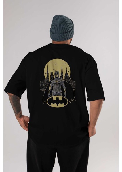 Batman 6 Arka Baskılı Siyah Oversize T-Shirt Bisiklet Yaka Pamuk Erkek Kadın