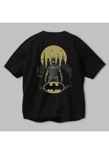 Batman 6 Arka Baskılı Siyah Oversize T-Shirt Bisiklet Yaka Pamuk Erkek Kadın modelleri