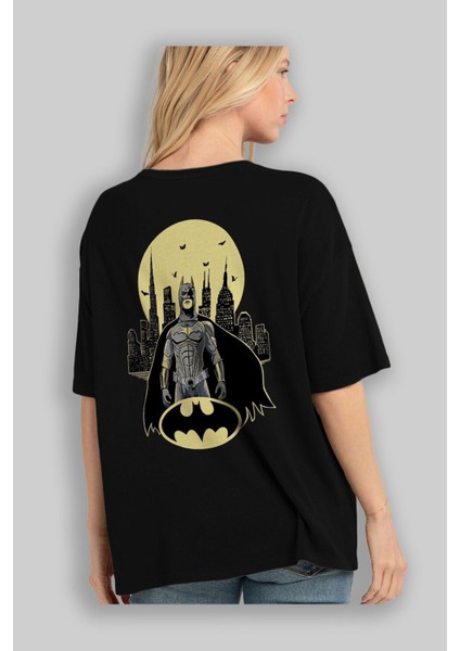 Batman 6 Arka Baskılı Siyah Oversize T-Shirt Bisiklet Yaka Pamuk Erkek Kadın fırsatları
