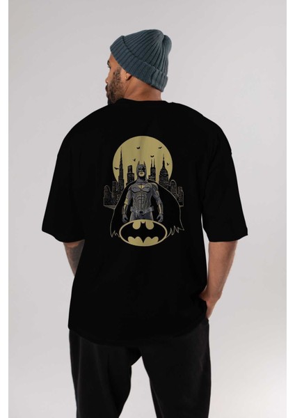 Batman 6 Arka Baskılı Siyah Oversize T-Shirt Bisiklet Yaka Pamuk Erkek Kadın indirimleri