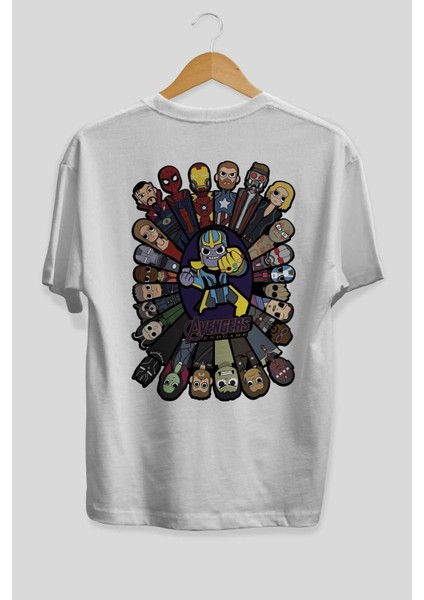 The Avengers (2) Arka Baskılı Beyaz Oversize T-Shirt Bisiklet Yaka Pamuk Erkek Kadın fiyatları