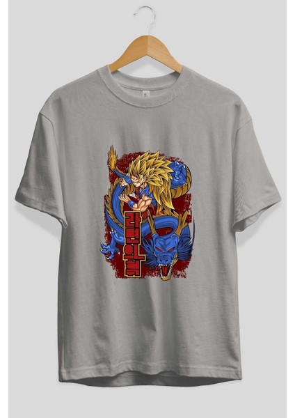 Dragon Ball Z Anime Ön Baskılı Gri Oversize T-Shirt %100 Pamuk Erkek Kadın fiyatları