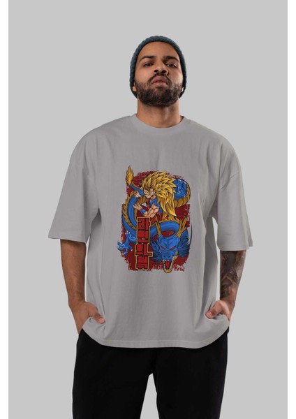 Dragon Ball Z Anime Ön Baskılı Gri Oversize T-Shirt %100 Pamuk Erkek Kadın indirimleri