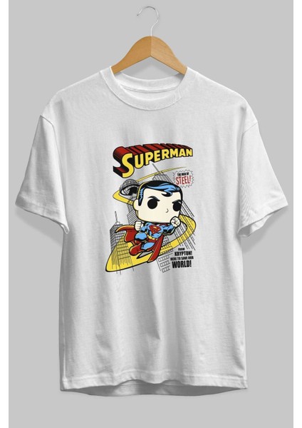 Superman (2) Ön Baskılı Beyaz Oversize T-Shirt Bisiklet Yaka Erkek Kadın fiyatları