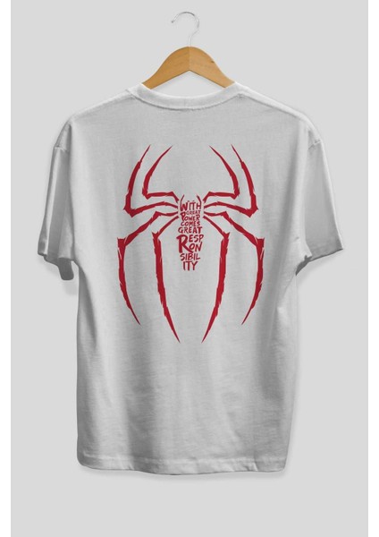 Spiderman (1) Arka Baskılı Beyaz Oversize T-Shirt Bisiklet Yaka Pamuk Erkek Kadın fiyatları