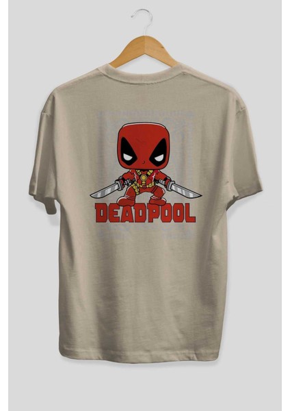 Deadpool (17) Arka Baskılı Bej Oversize T-Shirt Bisiklet Yaka Pamuk Erkek Kadın fiyatları