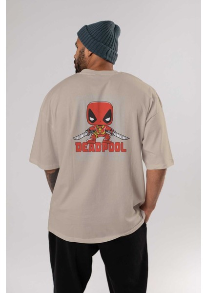 Deadpool (17) Arka Baskılı Bej Oversize T-Shirt Bisiklet Yaka Pamuk Erkek Kadın fırsatları