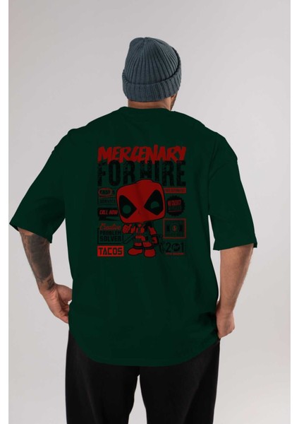 Deadpool (18) Arka Baskılı Zümrüt Yeşili Oversize T-Shirt Bisiklet Yaka Erkek Kadın