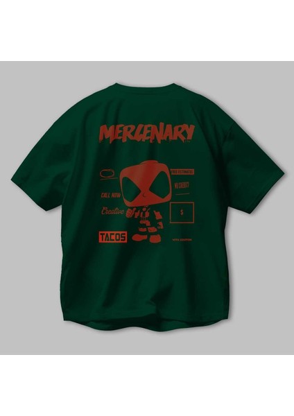 Deadpool (18) Arka Baskılı Zümrüt Yeşili Oversize T-Shirt Bisiklet Yaka Erkek Kadın modelleri