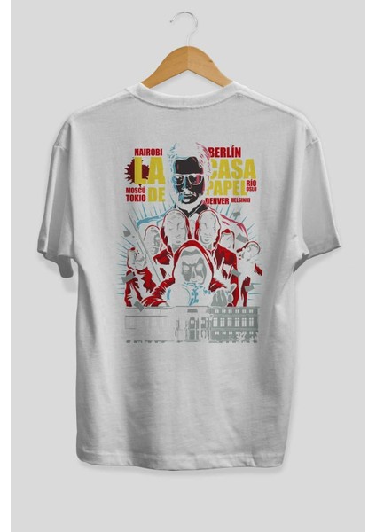 La Casa De Papel (6) Arka Baskılı Beyaz Oversize T-Shirt Bisiklet Yaka Pamuk Erkek Kadın fiyatları