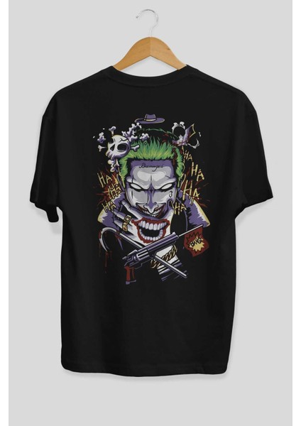 Joker Arka Baskılı Siyah Oversize T-Shirt Bisiklet Yaka Pamuk Erkek Kadın fiyatları