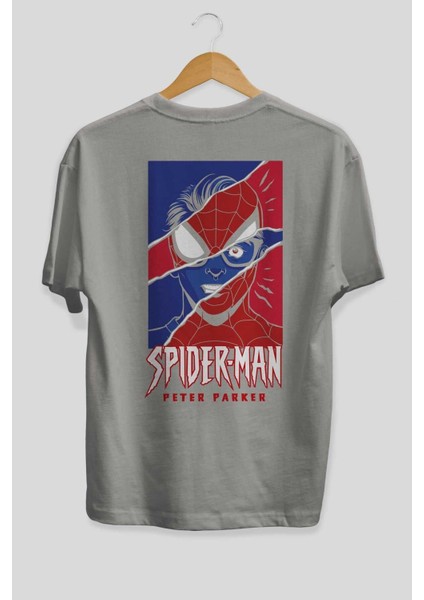 Spiderman (13) Arka Baskılı Gri Oversize T-Shirt Bisiklet Yaka Pamuk Erkek Kadın fiyatları