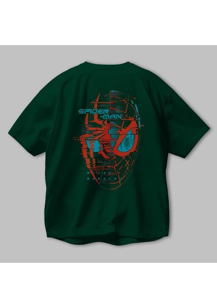 Spiderman (14) Arka Baskılı Zümrüt Yeşili Oversize T-Shirt Bisiklet Yaka Erkek Kadın modelleri