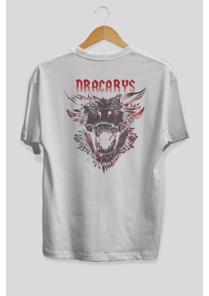 Game Of Thrones Dracarys Arka Baskılı Beyaz Oversize T-Shirt Bisiklet Yaka Pamuk Erkek Kadın fiyatları
