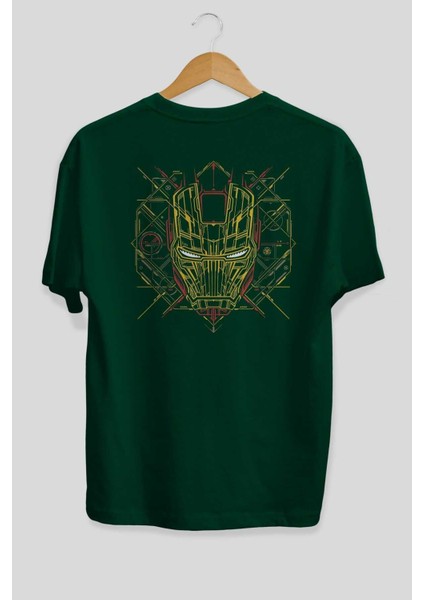 Iron Man 1 Arka Baskılı Zümrüt Yeşili Oversize T-Shirt Bisiklet Yaka Erkek Kadın