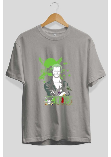 Roronoa Zoro 2 Ön Baskılı Gri Oversize T-Shirt Unisex Erkek Kadın Bisiklet Yaka fiyatları