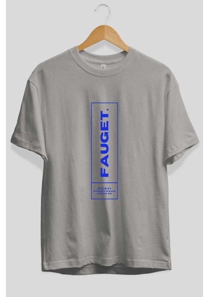 Fauget Cilexi Ön Baskılı Gri Oversize T-Shirt Unisex Erkek Kadın Bisiklet Yaka fiyatları