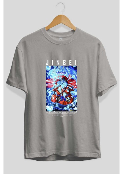 Jinbei Ön Baskılı Gri Oversize T-Shirt Unisex Erkek Kadın Bisiklet Yaka fiyatları