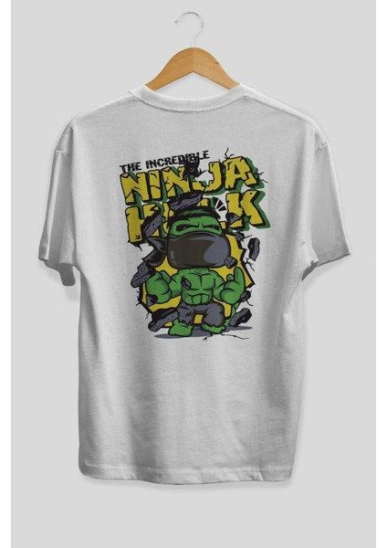 Hulk (5) Arka Baskılı Beyaz Oversize T-Shirt Bisiklet Yaka Pamuk Erkek Kadın fiyatları