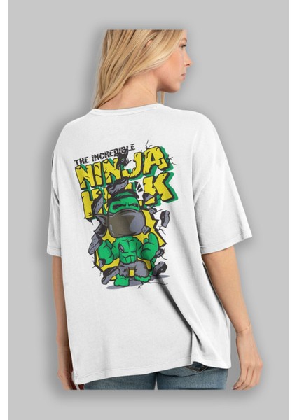 Hulk (5) Arka Baskılı Beyaz Oversize T-Shirt Bisiklet Yaka Pamuk Erkek Kadın modelleri