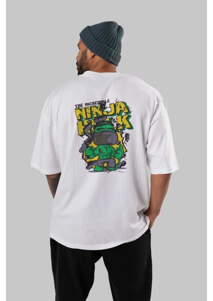 Hulk (5) Arka Baskılı Beyaz Oversize T-Shirt Bisiklet Yaka Pamuk Erkek Kadın fırsatları