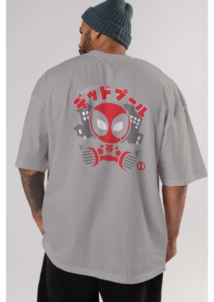 Deadpool (15) Arka Baskılı Gri Oversize T-Shirt Bisiklet Yaka Pamuk Erkek Kadın indirimleri