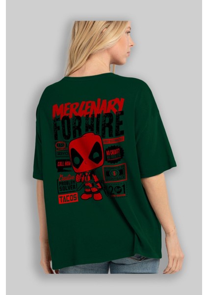 Deadpool (18) Arka Baskılı Zümrüt Yeşili Oversize T-Shirt Bisiklet Yaka Erkek Kadın fırsatları